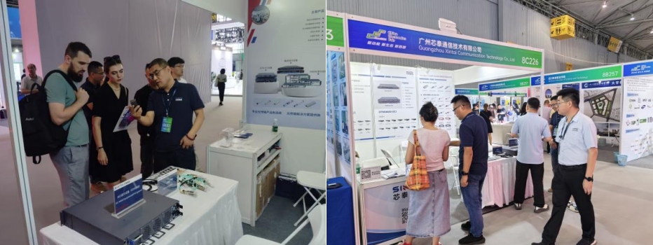 Sintai staff presenting communication technology to international and local attendees at their expo booth. Sintai staff presenting communication technology to international and local attendees at their expo booth.